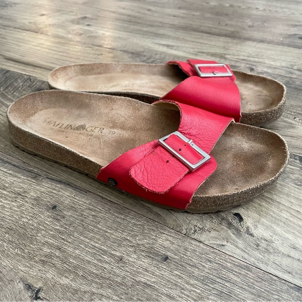 HAFLINGER Gina Red Leather Buckle Slide Slip On Sandals - Picture 2 of 11